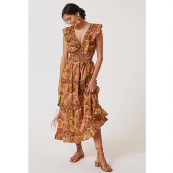 Anthro Mellody Flutter Sleeve Tiered Floral Midi Dress - Picture 13 of 14